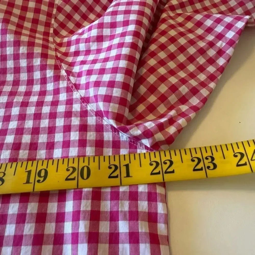 Faconnable Classic Pink & White Checked Long Slv Blouse Sz L